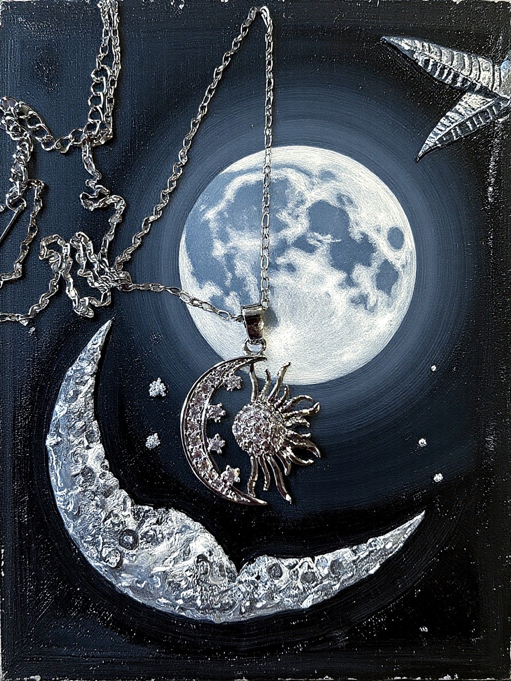 Silver Sun, Stars, and Moon Pendant Necklace - Celestial Sparkle - Picture 14 of 17